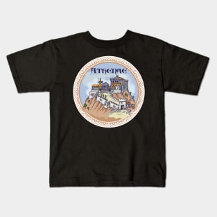 Athens city hand draw medieval illustration Kids T-Shirt